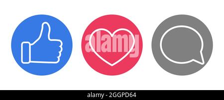 Pollice su, mi piace e commenta icone di Social Media Illustrazione Vettoriale