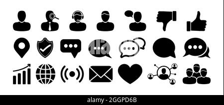 Icona dei social media impostata con persone, Chat, Thumbs Up, come icone Illustrazione Vettoriale
