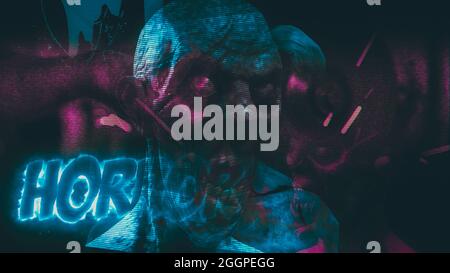 Illustrazione 3d - Horror Zombie con effetti spaventosi Foto Stock