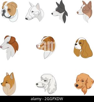 Set di illustrazioni disegnate a mano di disegni di disegni di personaggi del cane Illustrazione Vettoriale