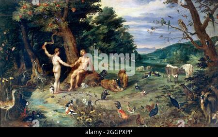 Originale Sin di Jan Brueghel il giovane (1601-1678), olio su pannello, c.. 1640 Foto Stock