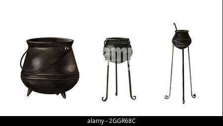 Acquerello isolato Set Cauldron. Cauldron magico. Pozione Foto Stock