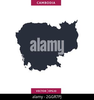 Mappa dettagliata del modello di disegno di illustrazione di stock vettoriale della Cambogia. Vettore eps 10. Illustrazione Vettoriale