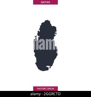 Mappa dettagliata del modello di disegno di illustrazione di stock vettoriale Qatar. Vettore eps 10. Illustrazione Vettoriale