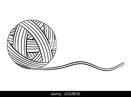 Icona della sfera del filo. Filamento a filo tondo per aghi per maglieria, uncinetto. Fibra di lana a matassa, agugliata, maglia linea di materiale artigianale Illustrazione Vettoriale