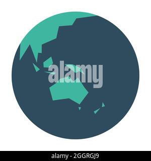 Globo terrestre semplificato con mappa del mondo focalizzata su Australia e Oceania. Illustrazione vettoriale. Illustrazione Vettoriale
