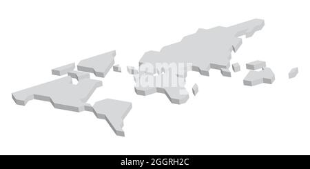 Mappa grigia 3D del mondo. Illustrazione vettoriale semplificata Illustrazione Vettoriale