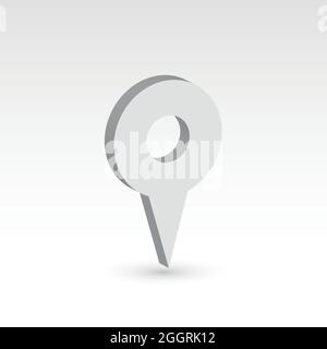 Puntatore mappa - oggetto vettoriale 3D bianco con ombreggiatura. Contrassegno di posizione. Illustrazione Vettoriale