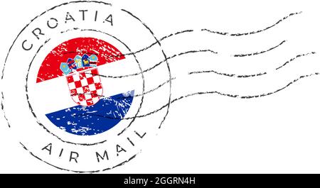 contrassegno di affrancatura della croazia. Timbro di affrancatura nazionale isolato su sfondo bianco illustrazione vettoriale. Timbro con il modello ufficiale di bandiera del paese e il conteggio Illustrazione Vettoriale