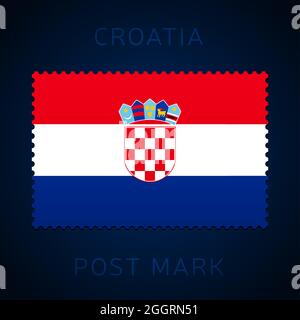 contrassegno di affrancatura della croazia. Timbro di affrancatura nazionale isolato su sfondo bianco illustrazione vettoriale. Timbro con il modello ufficiale di bandiera del paese e il conteggio Illustrazione Vettoriale