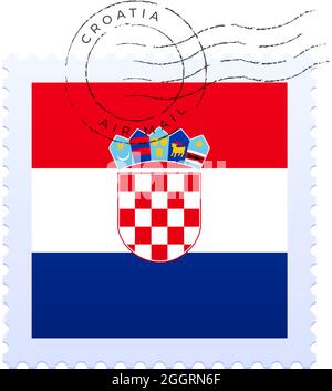 contrassegno di affrancatura della croazia. Timbro di affrancatura nazionale isolato su sfondo bianco illustrazione vettoriale. Timbro con il modello ufficiale di bandiera del paese e il conteggio Illustrazione Vettoriale