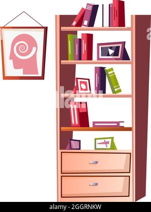 Icona interna dello psicologo piano con libreria e poster sulla parete illustrazione vettoriale Illustrazione Vettoriale