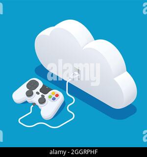 Concetto isometrico del servizio di gioco su cloud con simboli cyberspazio illustrazione vettoriale Illustrazione Vettoriale