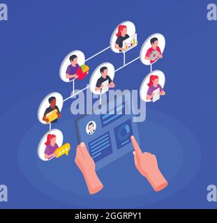 Concetto di gestione remota con monitoraggio dei caratteri dei dipendenti online immagine vettoriale isometrica 3d Illustrazione Vettoriale