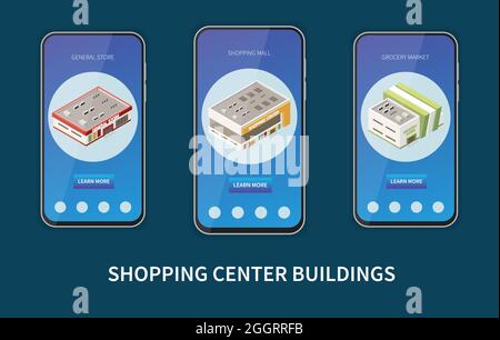 Centro commerciale con simboli del mercato della drogheria isometrico isolato vettore illustrazione Illustrazione Vettoriale