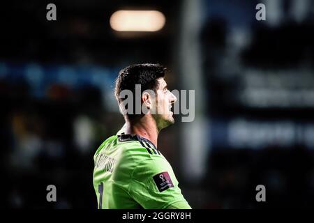 Tallinn, Estonia. 2 settembre 2021. Thibaut Courtois (1) del Belgio visto durante la partita dei qualificatori della Coppa del mondo FIFA 2022 tra Belgio ed Estonia alla A. le Coq Arena. Punteggio finale; Belgio 5:2 Estonia) (Foto di Hendrik Osula/SOPA Images/Sipa USA) Credit: Sipa USA/Alamy Live News Foto Stock