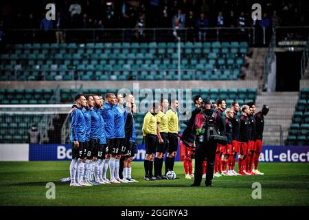 Tallinn, Estonia. 2 settembre 2021. La squadra di Estonia e la squadra del Belgio hanno visto prima della Coppa del mondo FIFA 2022 gioco di qualificatori tra Belgio ed Estonia alla A. le Coq Arena. Punteggio finale; Belgio 5:2 Estonia) (Foto di Hendrik Osula/SOPA Images/Sipa USA) Credit: Sipa USA/Alamy Live News Foto Stock