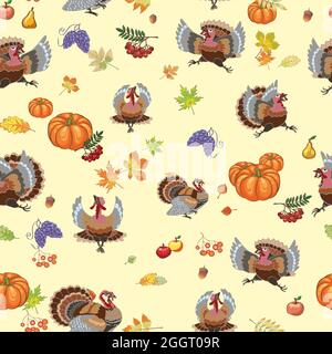 Happy Thanksgiving Day card design with Holiday Objects Posters il giorno del Ringraziamento, pattern, immagine festive tacchino, colore divertente pattern per l'arredamento Illustrazione Vettoriale