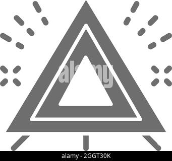 Triangolo segnaletico, simbolo di arresto di emergenza dell'automobile, icona grigia. Illustrazione Vettoriale