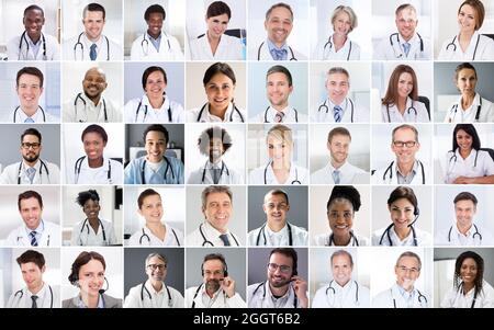 Diversi medico multiculturale Dottore Photo Collage Headshot Foto Stock