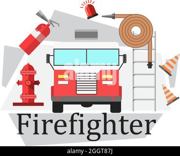 Vigili del fuoco e attrezzature per incidenti Illustrazione Vettoriale