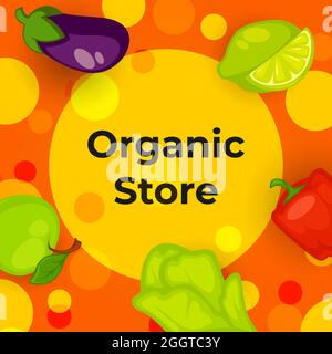 Negozio biologico con verdure e frutta vettore Illustrazione Vettoriale
