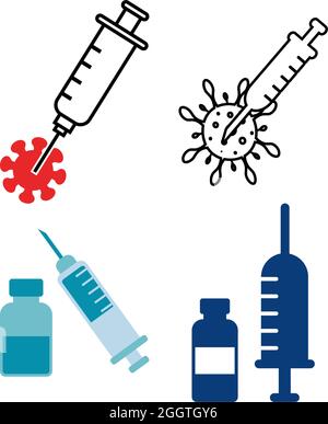 Modello di disegno dell'icona del vaccino Covid Illustrazione Vettoriale
