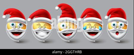 Set vettoriale Santa emoji di Natale. Emojis smiley babbo natale indossando rosso cappello icona collezione isolato su sfondo bianco per Natale carattere invernale Illustrazione Vettoriale