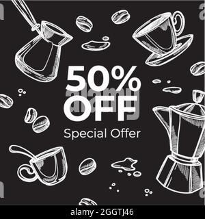 Offerta speciale coffee house, 50 Perfect Off in negozio Illustrazione Vettoriale