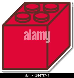 Disegno dell'adesivo con illustrazione isolata con blocco rosso di lego Illustrazione Vettoriale