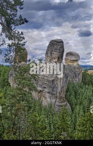 Rocce per arrampicare Hruba Skala in Czechia Foto Stock