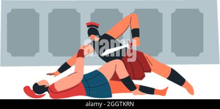 Gladiatori o spartani guerrieri combattono sulla scena Illustrazione Vettoriale