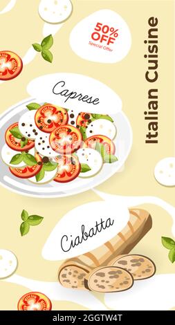 Banner o poster di promozione del menu della cucina italiana Illustrazione Vettoriale