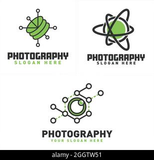 Tecnologia fotografica collegamento logo design Illustrazione Vettoriale
