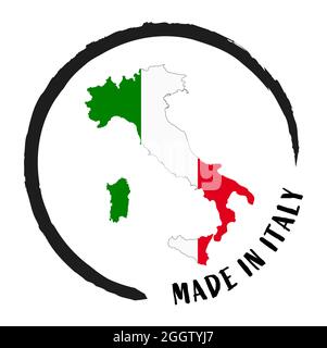 file vettoriale eps con timbro commerciale, patch rotonda ' Made in Italy ' con silhouette in italy e colori nazionali Illustrazione Vettoriale
