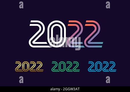 2022 numeri di linea colorati. Banner felice anno nuovo, cifre colorate su sfondo blu scuro. Numeri grafici per calendario, banner, cartoline o poster Illustrazione Vettoriale