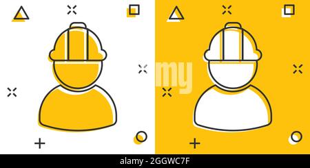 Operaio edile icona in stile fumetto. Dipendente della fabbrica vettore illustrazione cartoon bianco su sfondo isolato. Architetto manager business concept Illustrazione Vettoriale