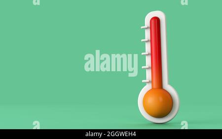 Termometro meteorologico che mostra i livelli di temperatura in aumento del cambiamento climatico. Rendering 3D Foto Stock