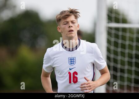 Newport, Galles, Regno Unito. 3 settembre 2021. Sam Mather durante la partita internazionale amichevole tra il Galles sotto i 18 anni e l'Inghilterra sotto i 18 anni a Spytty Park, Newport. Credit: Mark Hawkins/Alamy Live News Foto Stock