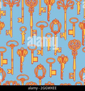 Bella sfondo trasparente di tasti arancioni vintage su sfondo blu. Illustrazione disegnata a mano Illustrazione Vettoriale