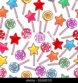 Simpatico motivo senza cuciture con lollipop multicolore. Illustrazione disegnata a mano Illustrazione Vettoriale