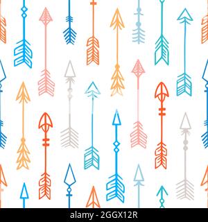 Carino sfondo senza cuciture con frecce colorate disegnate a mano su sfondo bianco Illustrazione Vettoriale