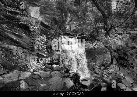 Bella cascata di Bambi con ruscelli pieni di acqua che scorre in discesa tra le pietre , during monsone dovuto la pioggia a Ayodhya pahar, Purulia, India, Foto Stock