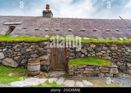 Gearrannan Blackhouse Village a Garenin sull'Isola di Lewis , Ebridi esterne, Scozia Regno Unito Foto Stock