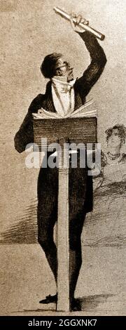 A 1939 un raro e insolito ritratto di Carl Maria Friedrich Ernst von Weber (1786 - 1826), accreditato di essere il primo direttore professionale ad usare un batone. È anche noto come Carl Maria von Weber, Carl von Weber e Carl Weber. Fu compositore, direttore d'orchestra, pianista virtuoso, chitarrista e critico musicale tedesco e uno dei primi compositori significativi che fu conosciuto per le sue opere, in particolare per la Romantische Opera tedesca (opere romantiche). I primi conduttori erano noti per usare archi di violino, bastoni, le loro mani o pezzi di carta arrotolati per indicare il ritmo del pezzo che si sta suonando Foto Stock