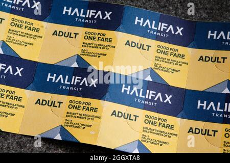 Halifax, Canada. Agosto 31, 2021. Opuscolo di biglietti per autobus e traghetto Halifax Foto Stock