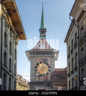 Facciata occidentale di Zytglogge - Orologio medievale a torre - Berna, Svizzera Foto Stock