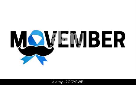 Movember icona isolata con nastro e baffi Illustrazione Vettoriale