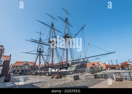 Si tratta dell'alta nave vittoriana a 3 alberi della Royal Navy Frigate Trincomalee del 1817 completamente restaurata presso il Royal Navy Museum di Hartlepool Foto Stock