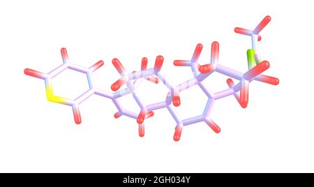 Abiraterone è un antiandrogeno usato per trattare il cancro metastatico della prostata, resistente alla castrazione. illustrazione 3d Foto Stock